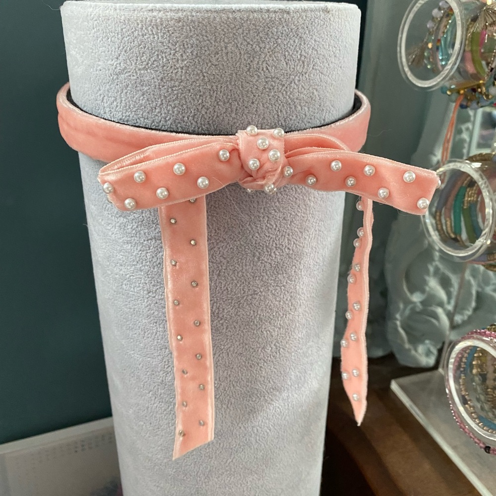 Lele Sadoughi pink pearl embellished berdot headband